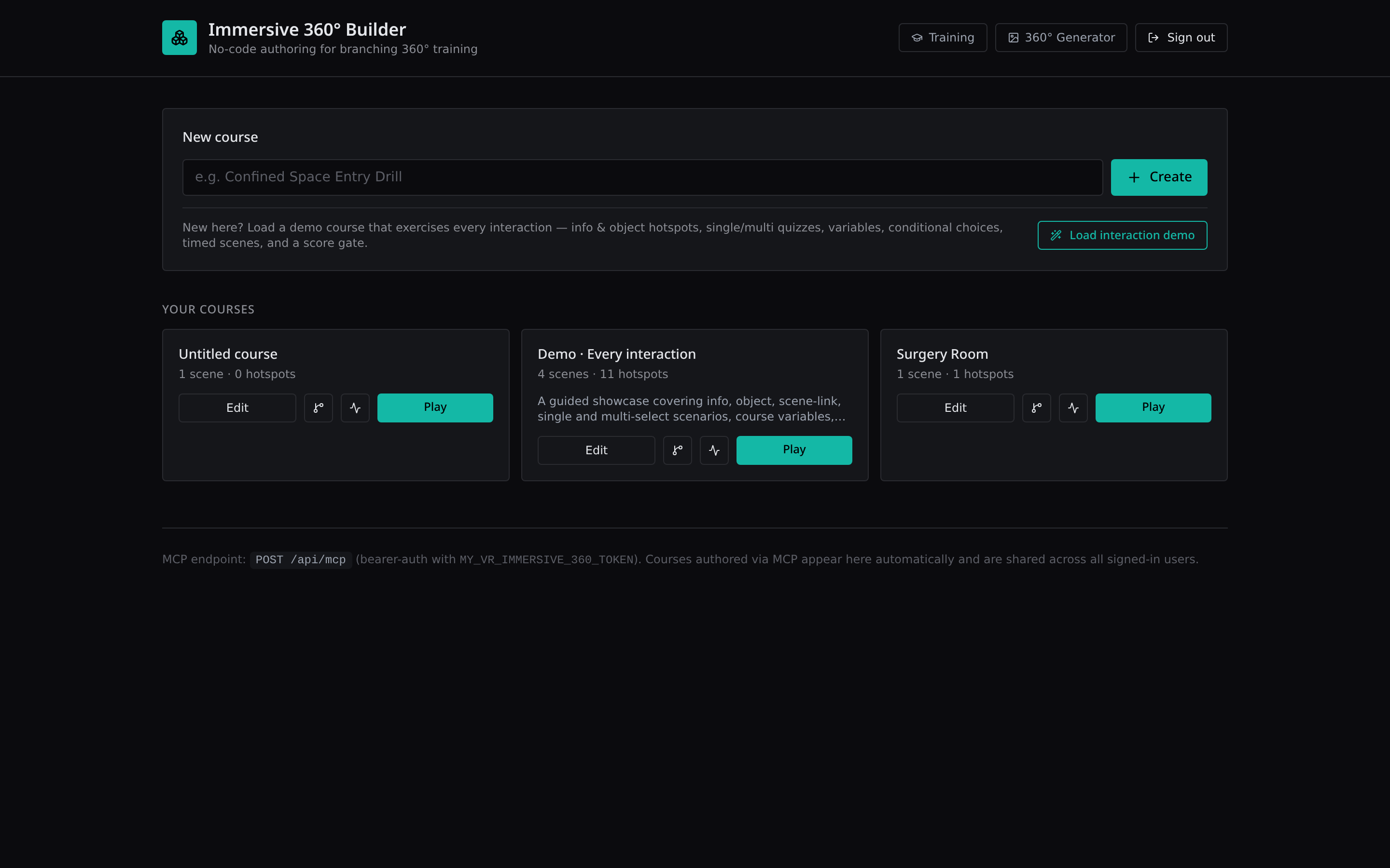 VRBuilder authoring dashboard